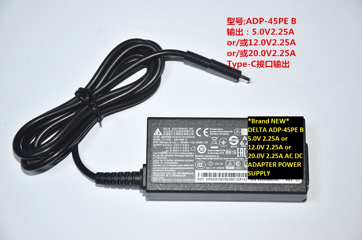 *Brand NEW* DELTA ADP-45PE B 5.0V 2.25A or 12.0V 2.25A or 20.0V 2.25A AC DC ADAPTER POWER SUPPLY